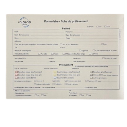 Fiche de prélèvement lot de 50